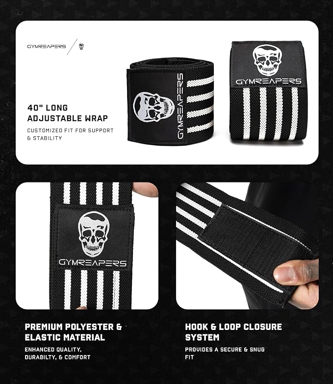 Gymreapers Weightlifting Elbow Wraps (1 Pair) - Flexible 40'' Elbow Compression Strap & Joint Support Brace - for Bench Press, Powerlifting, and Pressing