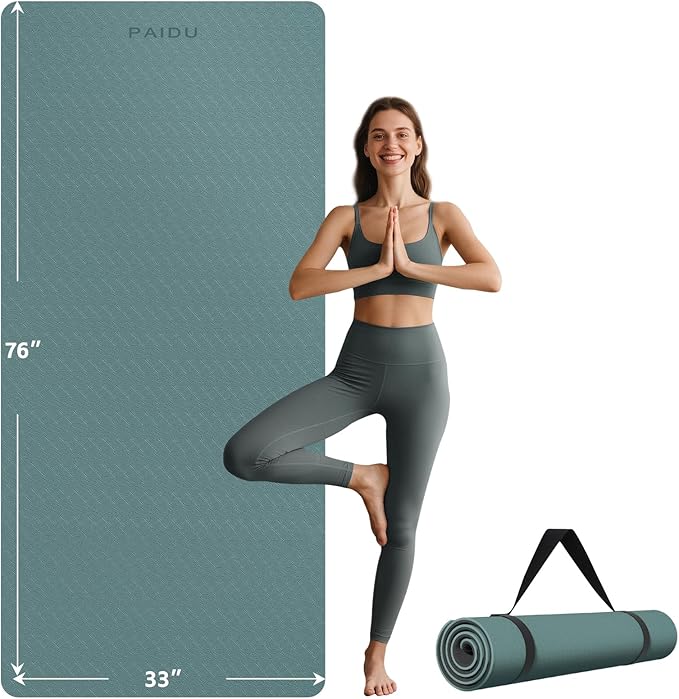 Extra Long Wide Yoga Mat 76"x33"x2/5 Inch - Non Slip Thick Exercise Mat for Home Gym, Yoga, Pilates & Workouts