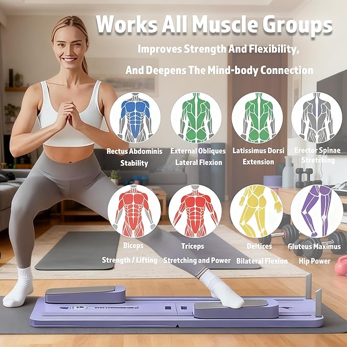 Portable Pilates Reformer Board, Foldable Home Pilates Board kit with Phone Holder and Timer, 8-in-1 Multi-Functional Reformer Pilates Machine