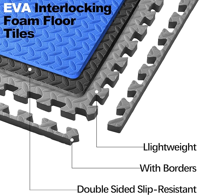 Elevon Puzzle Exercise Gym Flooring Mat, EVA Interlocking Foam Tiles Workout Mat for Home Gym, Fitness Equipment, MMA, Gymnastics, Shock-Absorbing Exercise Mat, Multi-Color
