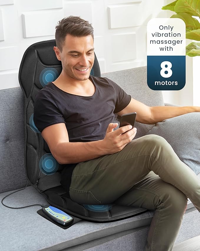COMFIER Back Massager with Heat, Vibration Massage Seat Cushion with 8 Massage Nodes & 5 Modes, Adjustable Chair Massager Pad for Home Office, Heated Chair Pad, Gifts for Women Men Mom Dad