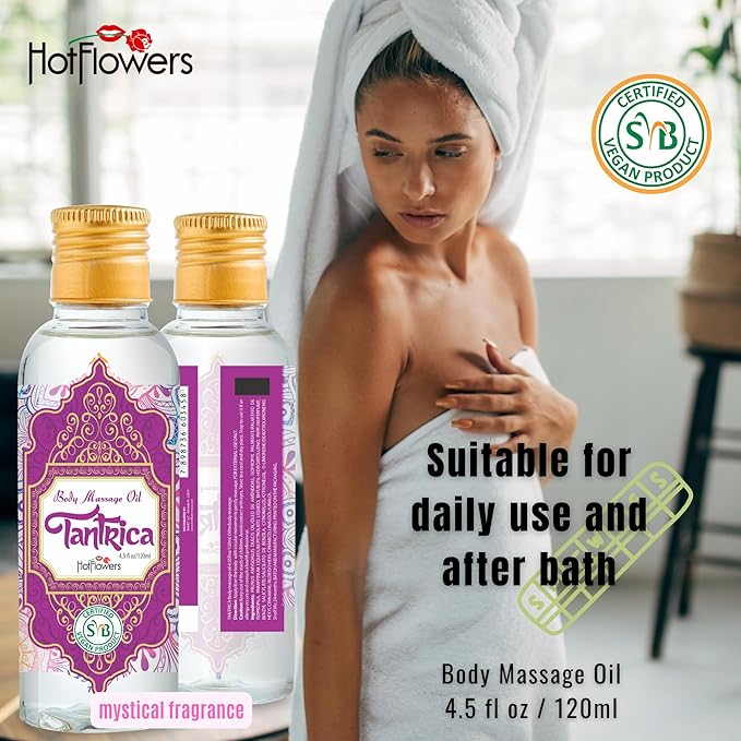 HOT FLOWERS Body Sensual Massage Oil Set for Moisturizer and Nourish The Skin – Women and Couples (Tantrica)