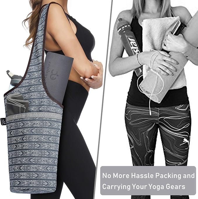 Ewedoos Canvas Yoga Mat Bag Fits Most Mats Yoga Bag with Large Storage Pockets to Hold More Accessories Ideal for Pilates Workout Gifts & Travel