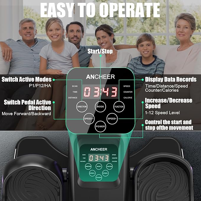 Ancheer Under Desk Elliptical,Ellipse Leg Exerciser for Seniors Fully Assembled, Electric Seated Pedal Elliptical Exerciser with Remote &12 Resistance Adjustable Speed