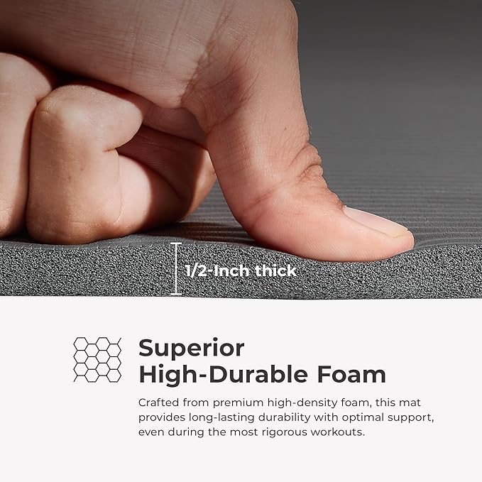 Sunny Health & Fitness Non-Slip Yoga Mat – Durable, Anti-Tear, Lightweight, Cushioned Support for Yoga, Pilates, Stretching Exercises, Meditation and Floor Workouts | Multiple Sizes & Colors