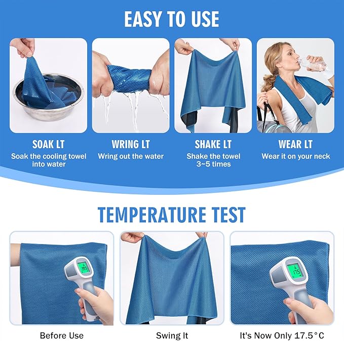 4 Pack Cooling Towels (40"x12"), Soft Breathable Cooling Towels for Neck and Face, Microfiber Workout Towels for Yoga, Golf, Running, Hiking & More Activities