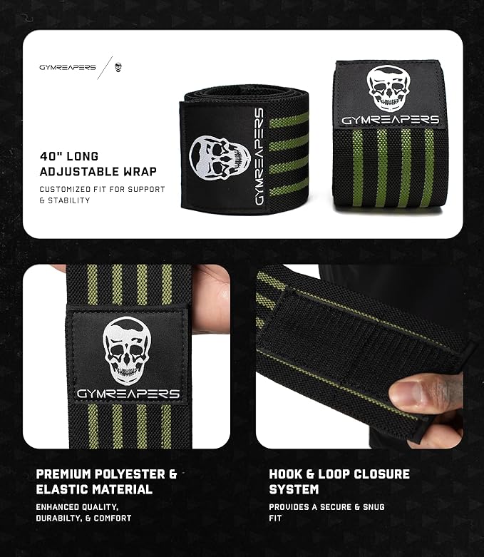 Gymreapers Weightlifting Elbow Wraps (1 Pair) - Flexible 40'' Elbow Compression Strap & Joint Support Brace - for Bench Press, Powerlifting, and Pressing