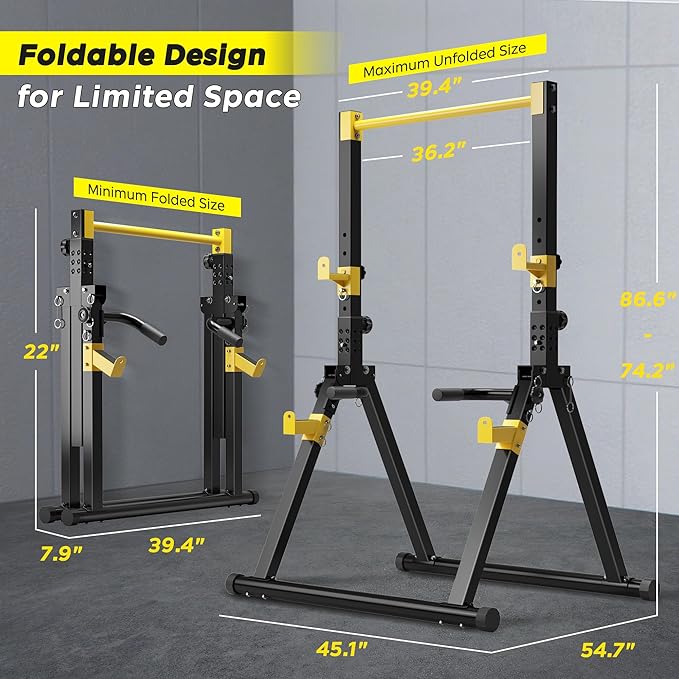 SogesHome Power Tower Dip Station Pull Up Bar for Home Gym, Adjustable & Foldable Multifunction Fitness Workout Station with Triangular Stability Design for Strength Training