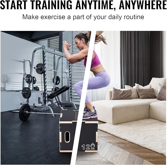 VEVOR 3 in 1 Plyometric Jump Box, Easy-to-Assemble Wood Plyo Box for Jumping Trainers, Home Gym Training and Conditioning