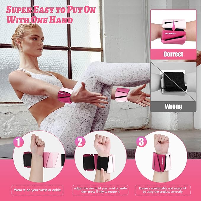 Ankle Weights for Women Wrist Weights Set of 2 (1 lb/2 lb Each) Adjustable Arm Leg Weight for Womens Men Suitable for Walking Swimming Running Pilates Yoga Gym