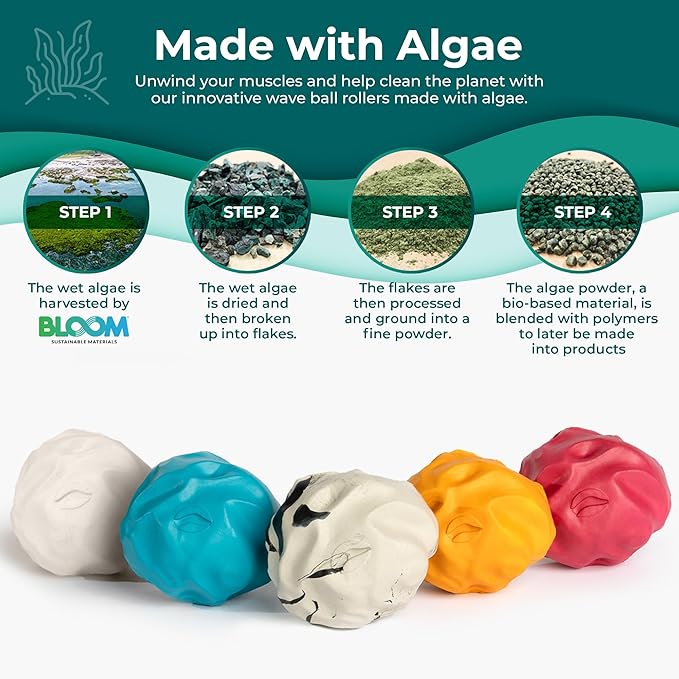 Oceanfoam Wave Massage Ball Roller – Textured Lacrosse Ball for Plantar Fasciitis Relief, Muscle Knot Therapy, Myofascial Release – Travel Size Tool for Feet, Neck, Back Pain (Pack of 5)