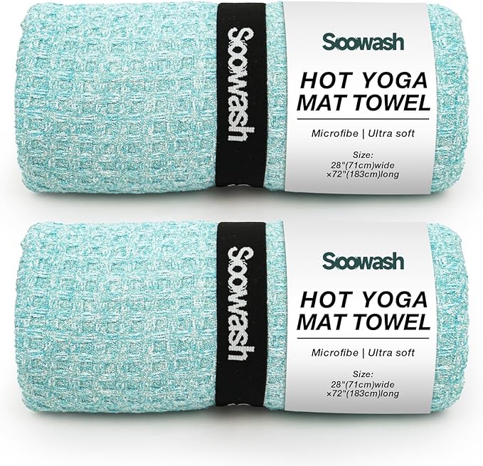 Hot Yoga Towel,Microfiber Yoga Mat Towels Non Slip for Hot Yoga Absorbent Microfiber Sweat Anti-Slip Cover,Bikram,Pilates,Exercise,Fitness 24 inch X 72 inch Blue Green 2 Pack