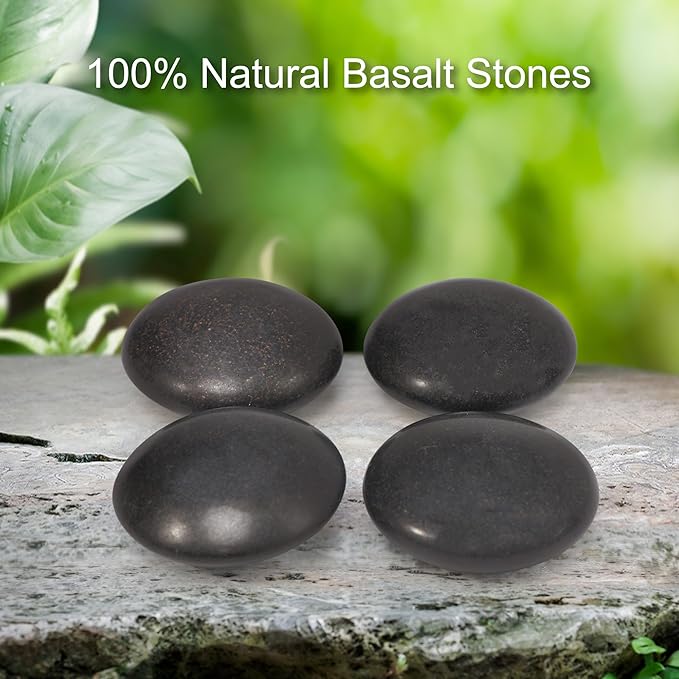 Master Massage 10-Piece Black Basalt Hot Stone Set – Contour & Malteser Shape Lava Stones for Relaxing Massage Therapy – Includes Unique Dish for Convenient Storage