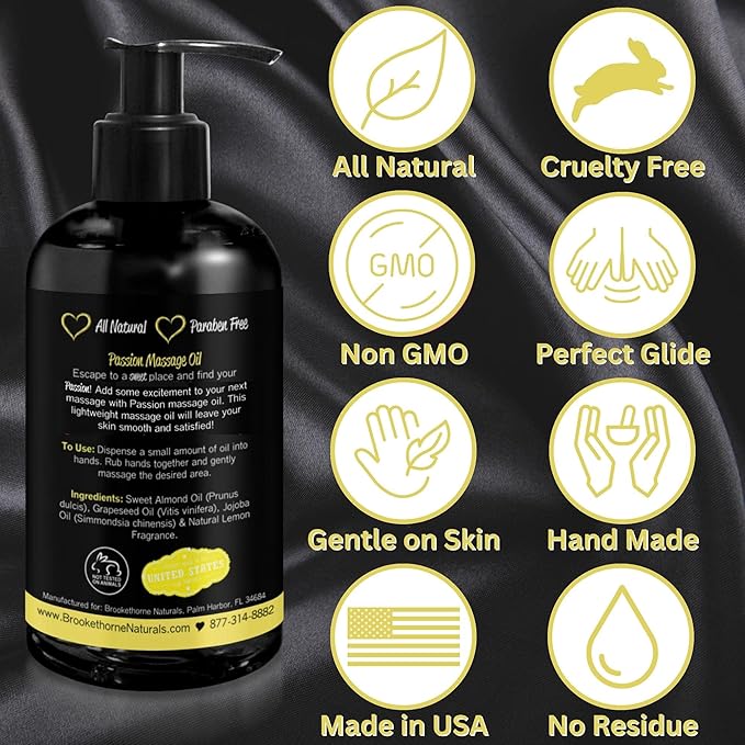 Passion Massage Oil for Date Night | Set of 2 Massaging Oils Lemon Crème & Tropical Paradise | All Natural with Almond & Jojoba | for Women & Men | Perfect for Full Body Relaxation & Aromatherapy