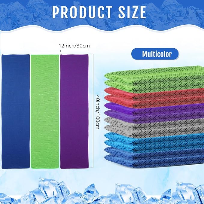 Hosuly 12 Pieces Cooling Towels for Hot Weather Soft Breathable Cold Towel Yoga Towels for Sweat, Sports, Workout, Fitness, Gym, Running, Travel Camping, 12 x 40 Inch (Assorted Colors)