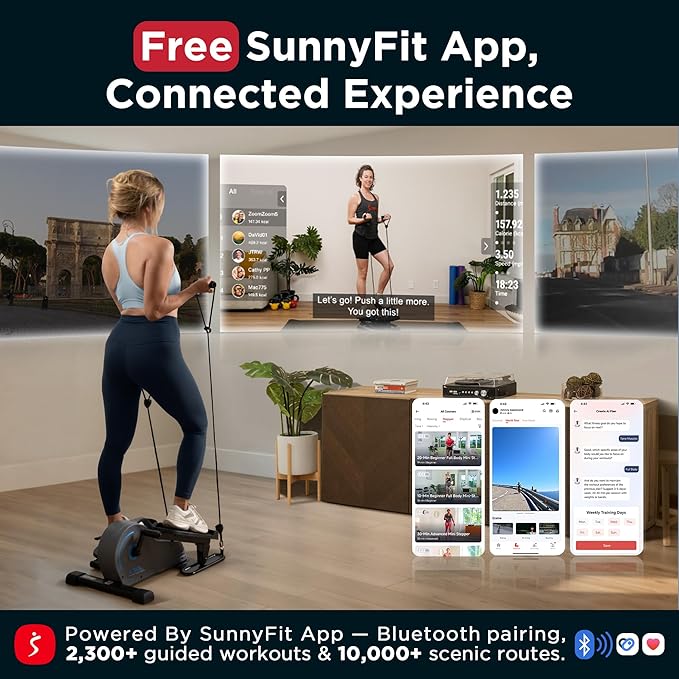 JLL Elliptical Exercise Machine, Mini Elliptical Cross Trainer 2-in-1 Sit/Stand, 8-Level Magnetic Resistance, Compact Home & Office, LCD Monitor, Free Smart Fitness App, Transport Wheels