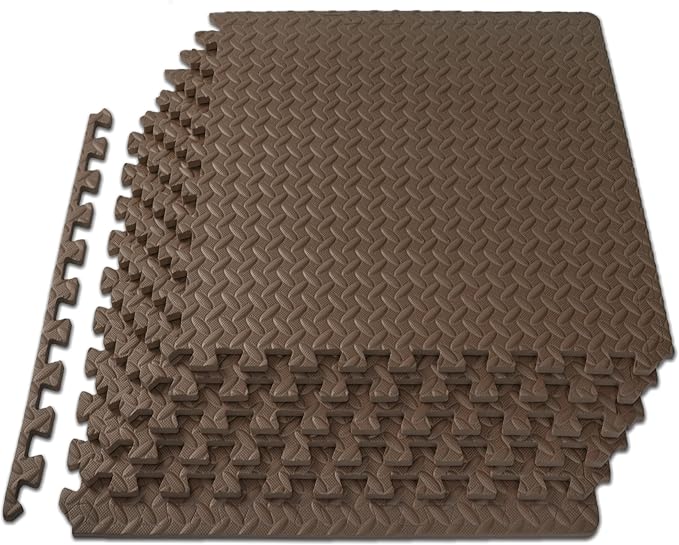 ProsourceFit Puzzle Exercise Mat ½ in, EVA Interlocking Foam Floor Tiles for Home Gym, Mat for Home Workout Equipment, Floor Padding for Kids, Brown, 24 in x 24 in x ½ in, 24 Sq Ft - 6 Tiles