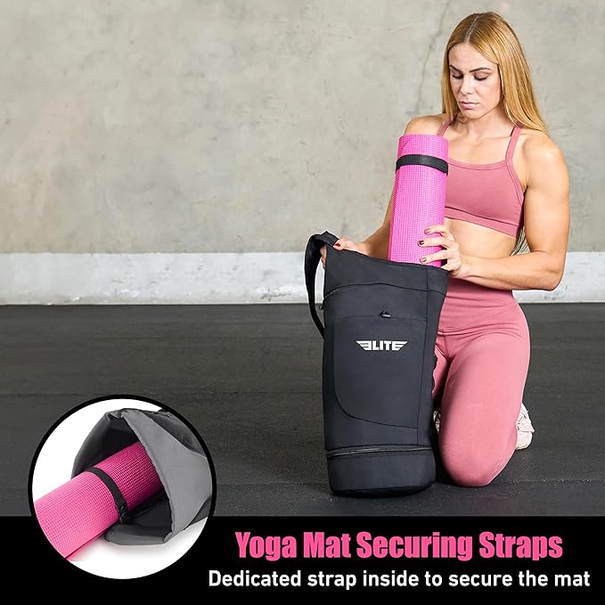 Elite Yoga Mat Bag for Women & Men, Yoga Gym Bag with Wet Pocket, Bottle & Zipper Pockets, Yoga Workout Essentials Carrier Yoga Bag with Mat Straps, Adjustable Shoulder Straps Carry on Sports Bag