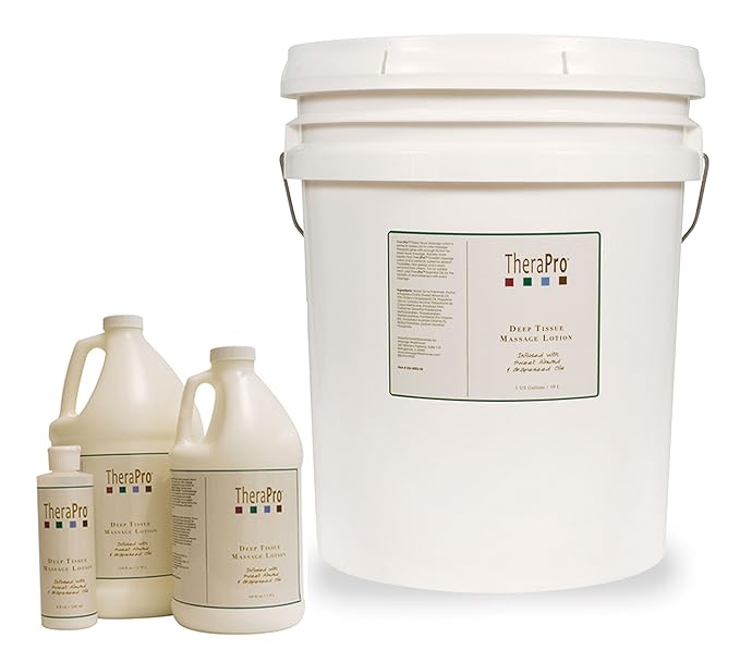 Deep Tissue Massage Lotion by TheraPro - Unscented - Infused with Sweet Almond & Grapeseed Oil - Smooth Glide & Non-Greasy - Absorbs Quickly with No Residue - Easily Cleaned from Sheets - 1 Gallon