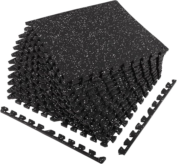 FAHKNS Gym Mat, 0.56'' Thick Exercise Equipment Mats,12 Pcs 48 Sq Ft Rubber Top Floor Tiles, EVA Foam Exercise Mat Tiles - Durable, Non-Slip, Interlocking Mat, Gym Flooring for Home Gym