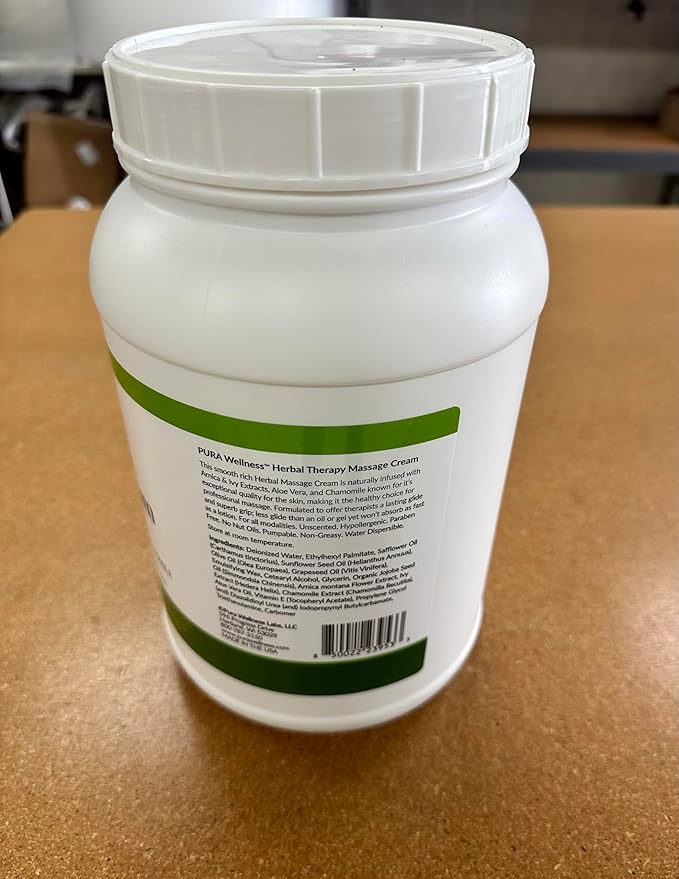 Herbal Therapy 1 Gallon Massage Cream, Aloe Vera, Professional, Massage Therapy, Deep Tissue, Unscented, Hypoallergenic, Natural Ingredients, Skin Hydrating, Moisturizing, Muscle Relief