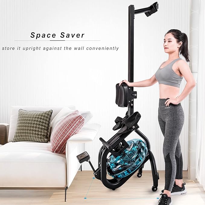 Water Rowing Machine Rower with LCD Monitor, Exercise Workout Water Rower for Home Use