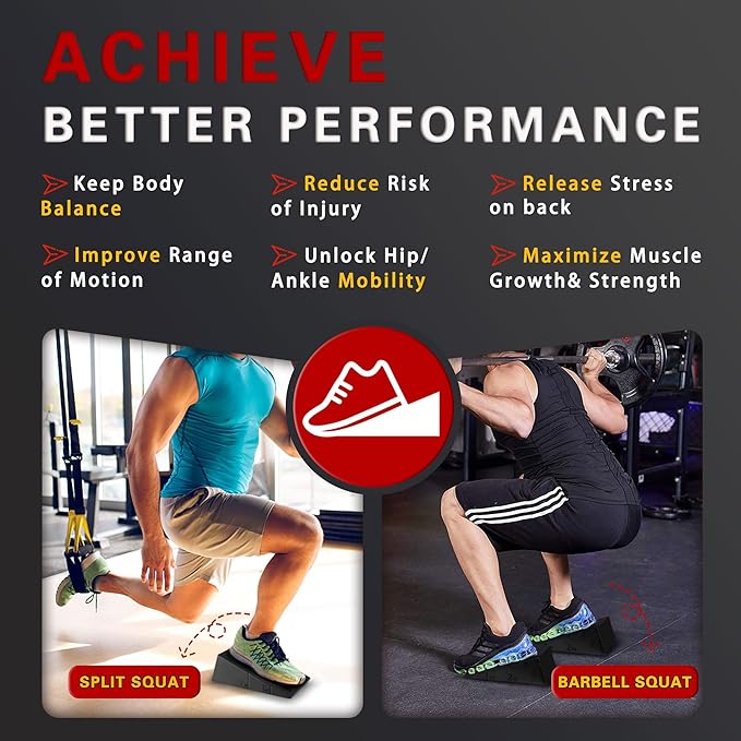 Squat Wedge Height-Adjustable Slant Board: 2Pcs Wide Wedges for Weightlifting Leg Glute Workout Improve Strength and Mobility for Gym Home