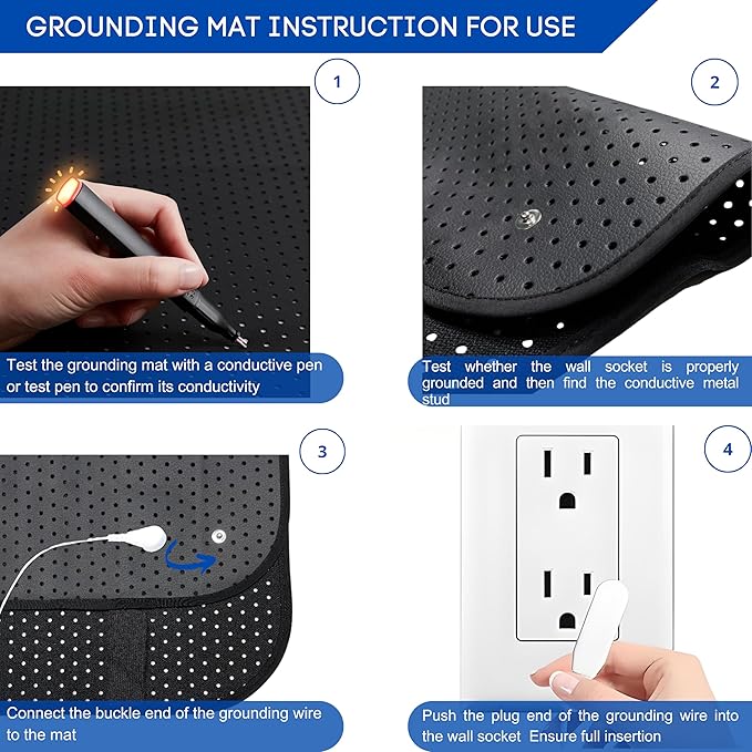 Grounding Mat for Bed, Earthing Mat for for Sleeping Ground Therapy Balanced Energy Better Sleep, Pain Relief Grounding Mat Sheets Pad with Grounding Cord, Queen 27"x60"