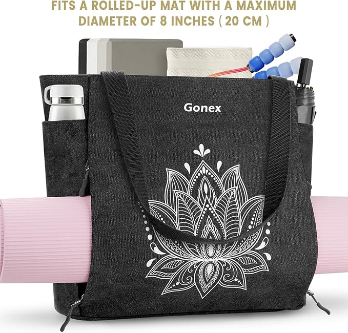 Gonex Yoga Mat Bag, Large Tote Bag with Multi Pockets for Women Men, Canvas Mat Carrier, Full Zipper Easy Access for Pilates Gym Travel