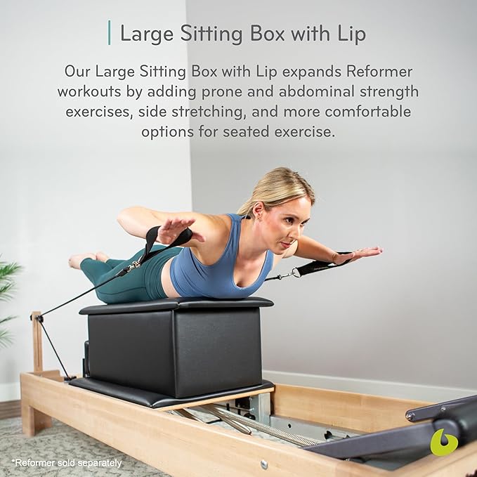 Balanced Body Large Sitting Box with Lip for Studio or Clinical Reformers, Pilates Reformer Box, Pilates Equipment for Home Workouts and Professional Pilates Studio Use
