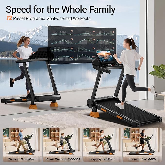14% Treadmills for Home with Handle, 3 in 1 Portable Treadmill with Incline, Foldable Treadmill with Three Screen, 12 Preset Programs, 400LBS