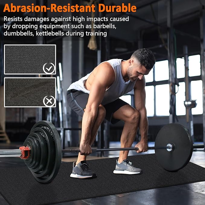 Large Workout Mat 6'x2' & 6'x4' - Home Gym Flooring for Weightlifting, Jump Rope, MMA, Yoga, Cardio, Stretch, Plyo, HIIT - Shoe-Friendly