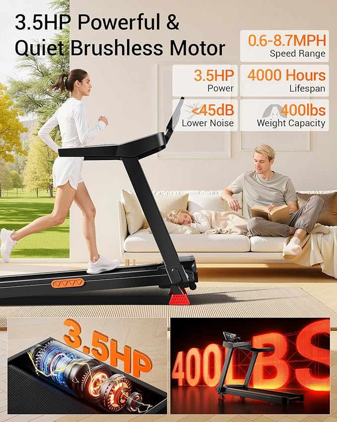 UMAY 20% Incline Treadmill for Home, 400 lb Capacity - Folding Treadmills wtih 3.5HP, 42.5" Wide Running Area & Shock Absorption for Running/Walking