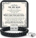 LUXEJEW Gifts for Men - Beaded Leather Bracelet 6mm Matte Agate Stone Bracelets for Men Dad Son Husband Boyfriend Grandpa Grandson Brother Uncle Nephew Adjustable Magnetic Clasp