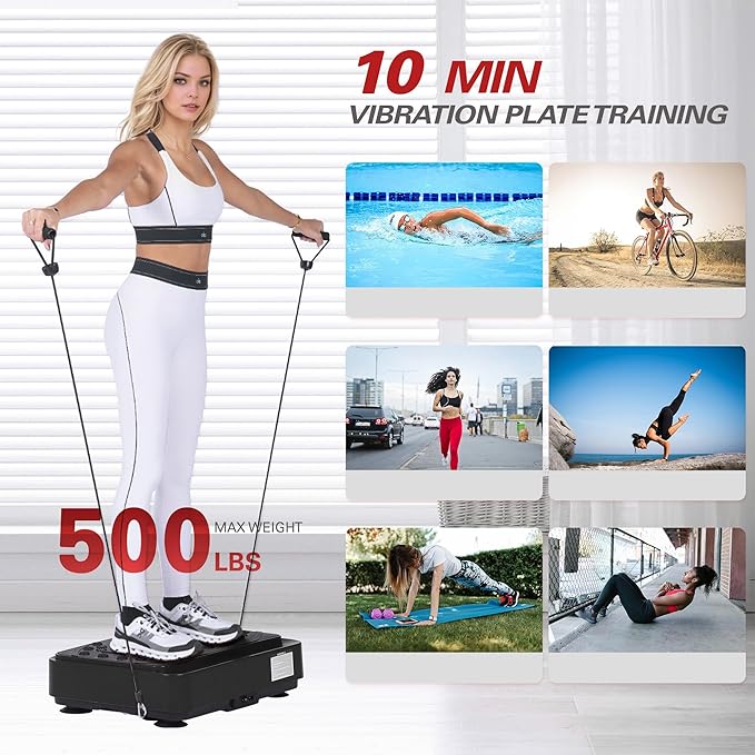 Vibration Plate Machine with Resistance Bands, 99 Speed Levels, 450LBS Capacity, Remote Control , Full Body Workout for Weight Loss & Lymphatic Drainage