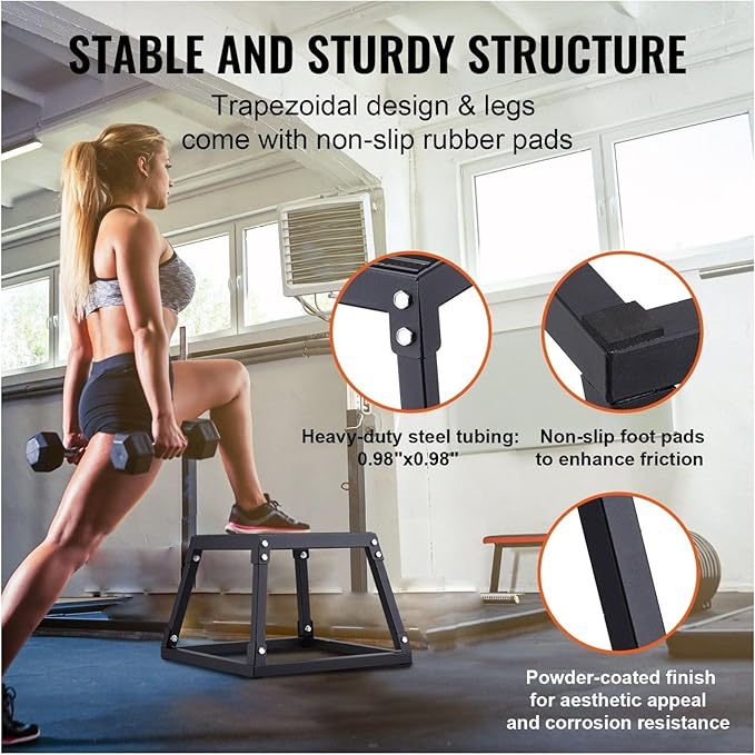 Plyometric Jump Box 12 Inch, Steel Plyo Box for Fitness, Agility Box for Home Gym - Step Up Platform for Strength Training, Conditioning - Black