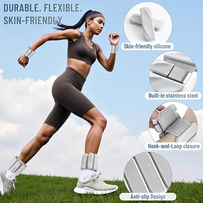 Wrist & Ankle Weights for Women and Men, 2lbs/4lbs Pairs Adjustable Silicone Weighted Bangles for Arm & Leg Workouts, Perfect for Pilates, Barre, Yoga, Walking & Home Fitness 24055