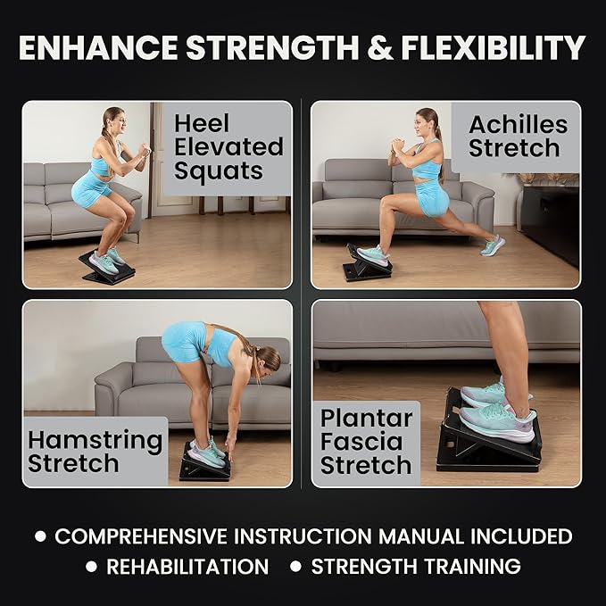 12.6" Premium Slant Board for Calf Stretching & Exercise with Bonus Muscle Roller - Velour Incline Board, Calf Stretcher & Stretch Mobility Board for Deep Stretch, Physical Therapy Fitness Training