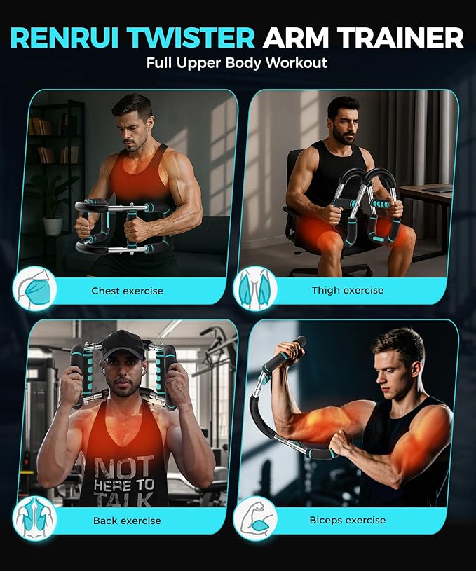 Twister Arm Trainer, Chest Workout Equipment for Men & Women Adjustable 5 Resistance Levels (40-130 lbs), Ergonomic Home Gym Strength Trainer with Anti-Slip Handles & Carry Bag