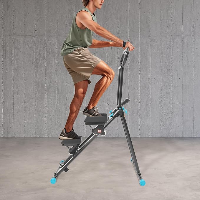 Stair Stepper for Home Gym, Folding Vertical Climber, Adjustable Handrail Height Foldable Cardio Exercise Machine Low Noise with Anti-Slip Foot Covers, High Weight Capacity
