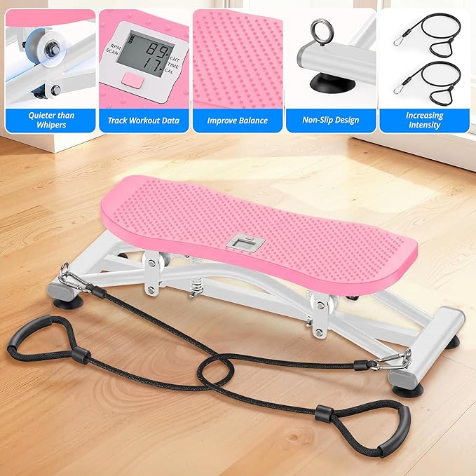 Balance Board with Resistance Bands, Versatile Rocking Stepper, Ski Machine & Wobble Board Featuring LCD Monitor, 330 lbs High-Capacity Side Steppers for Exercise at Home