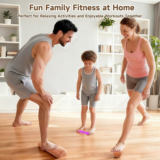 Cork Yoga Balance Board with Blocks and Resistance Bands, Non-Slip Yoga Balance Trainer for Pilates, Fitness, Stability, Core Strength and Flexibility Training for Home and Studio