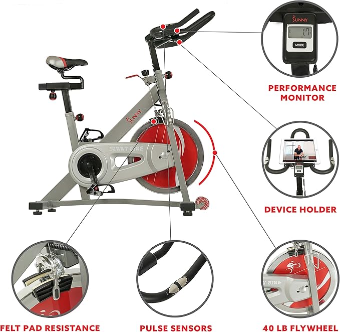 Sunny Health & Fitness Stationary Exercise Bike Machine w/ Adjustable Cushion Seat & Multi-Grip Handlebar, Indoor Cycling Equipment for Home Cardio Training, Optional Magnetic or Friction Resistance