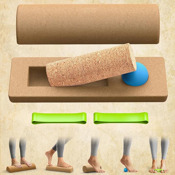 Cork Balance Board | Ankle Stability Trainer, Textured Natural Cork Foot Strengthener with Resistance Band for Foot Pain Relief, Improve Ankle Strength | Balance Trainer