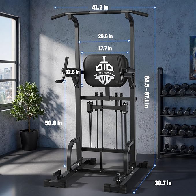 Sportsroyals Power Tower Pull Up Bar Station, 450LBS Stable Pull Up Dip Station for Home Gym Strength Training Equipment | FED Fitness