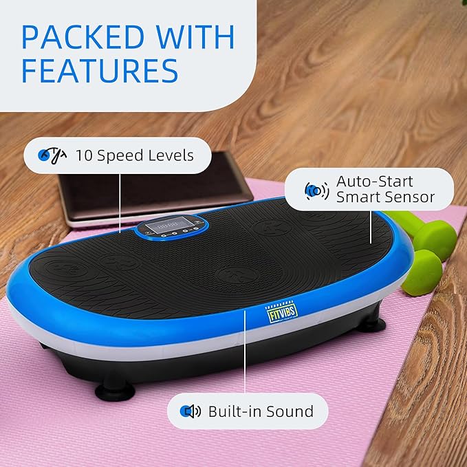 Fitvids Vibration Plate Exercise Machine Workout Vibration Fitness Platform with Resistance Loops and Resistance Band,Various Sizes