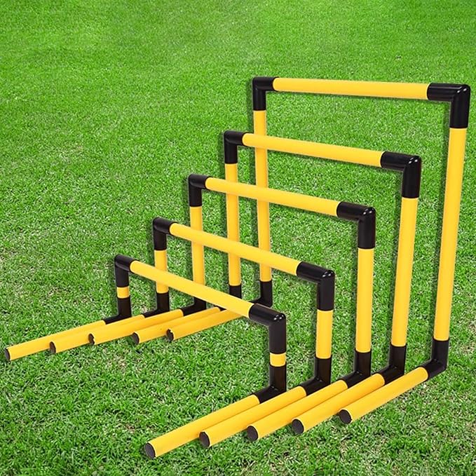 5-Pack Agility Hurdles, Adjustable Heights for Speed & Footwork Training, Foldable PVC Hurdles for Track & Field, Soccer, and Fitness Drills (Yellow)
