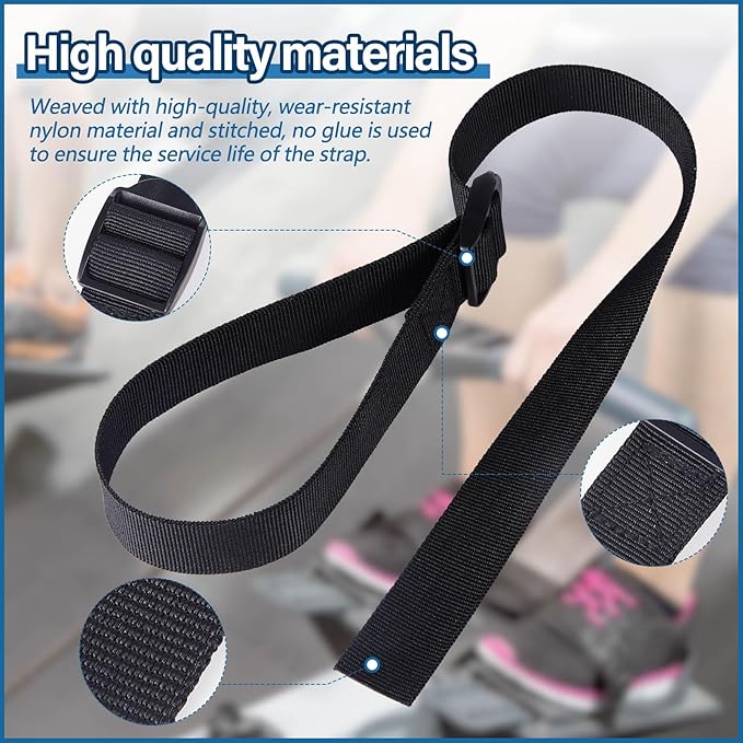 Rowing Machine Adjustable Foot Straps Compatible With Concept 2 Rower Fitness, 4 Pack Replacement Reusable Straps