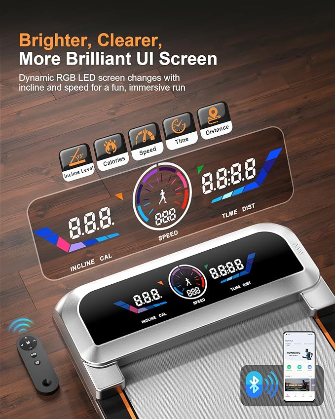 Walking Pad with 15% 12-Level Auto Incline & Handle Bar, 450 lbs Capacity UI Screen, Rayspace 3.5HP Quiet Under Desk Treadmill, Speaker, APP & Remote Control, Treadmills for Home Hiking