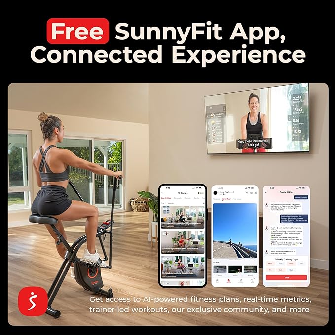 Sunny Health & Fitness Sunny Health & Fitness Smart Folding X-Bike, Portable Compact Exercise Bike for Indoor Cycling Workout, Home Cardio Training Machine, Free SunnyFit App Bluetooth Connect